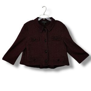 St. John Knit Jacket Women’s Size 16 Red Black Sparkle Quarter Sleeve